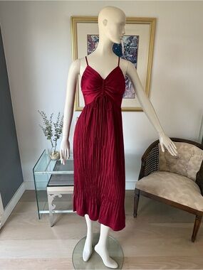 Adelyn Rae Wine Red Ruched Midi Dress